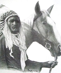 native american and horse drawing